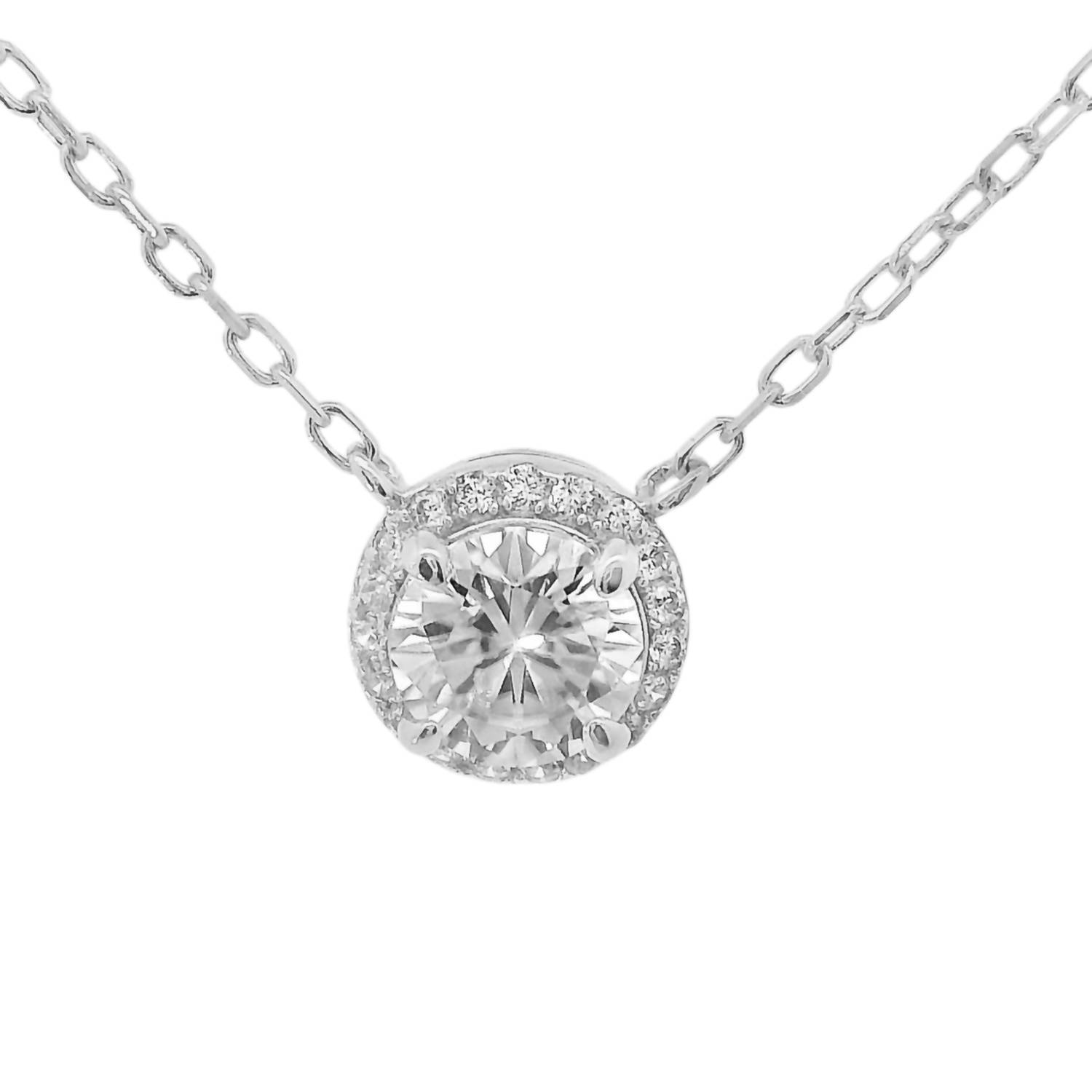 New Allyanna Gifts Women's Round Moissanite With Halo Necklace In Sterling Silve